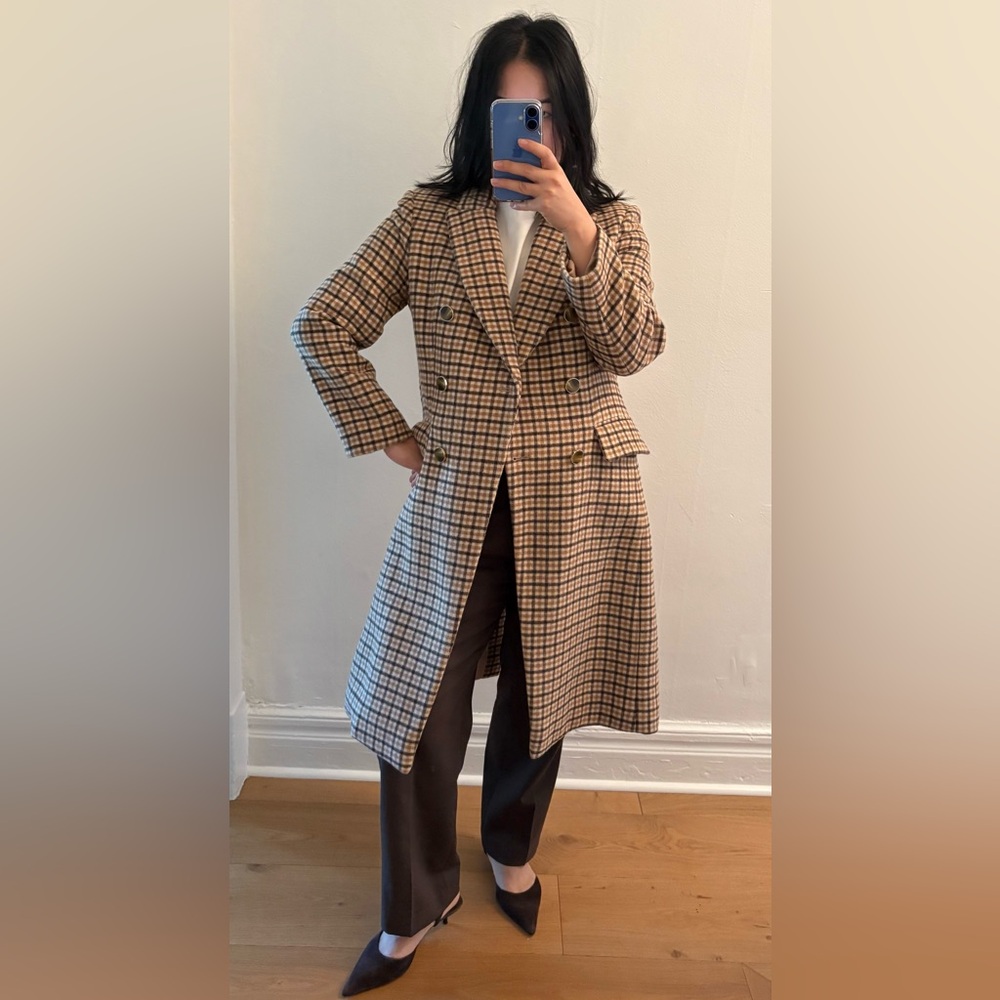 Club Monaco Brown Plaid Wool Blend coat